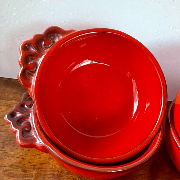 Metlox Poppytrail Red Rooster Vernon Set 4 Open Soup Server/Bowls and Gravy Boat - Picture 9 of 10